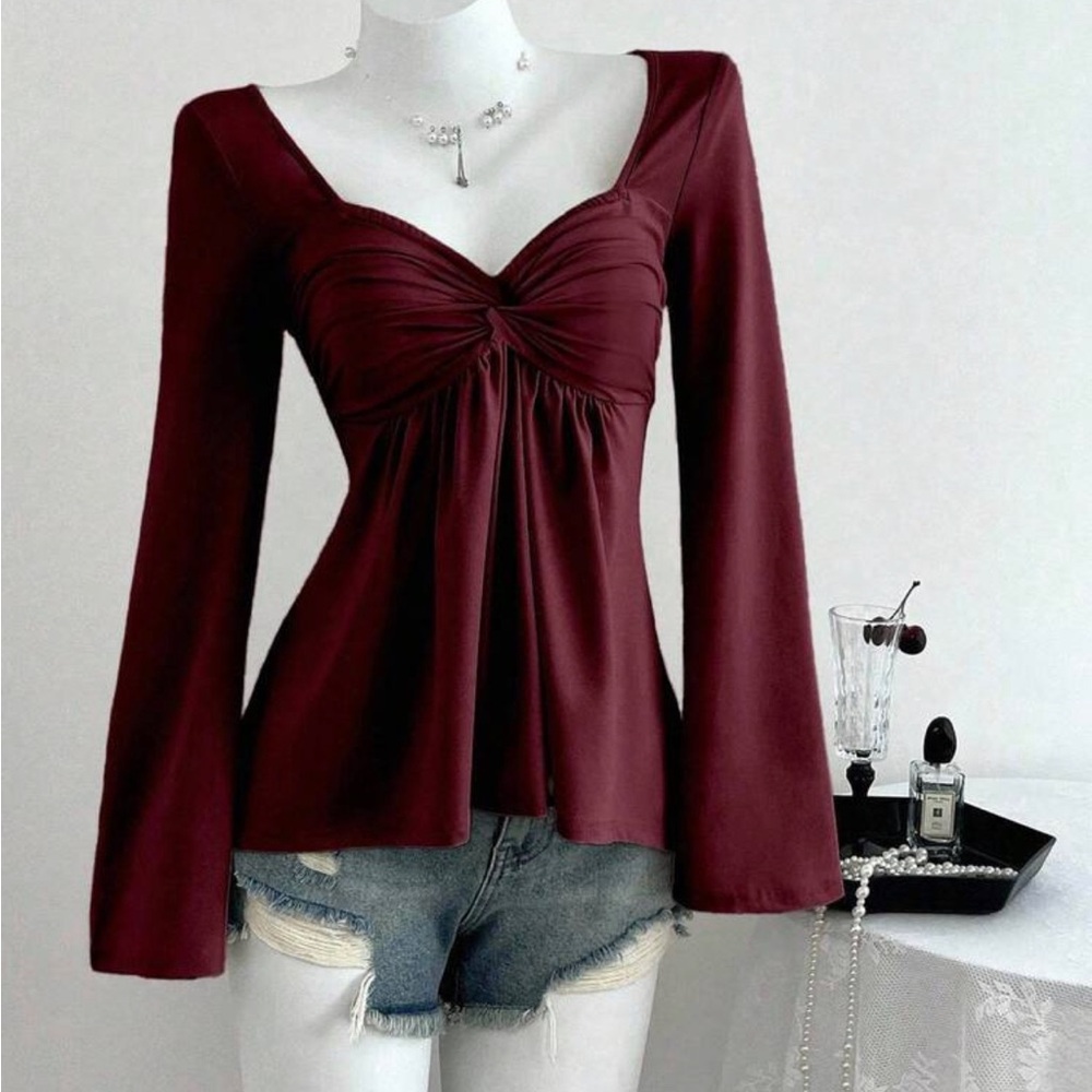 Elegant Burgundy Long Sleeve Top